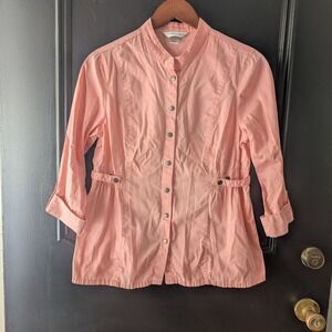 Light Pink Snap Up Utility Shirt Top Women's S 100% Cotton Minimalist Staple